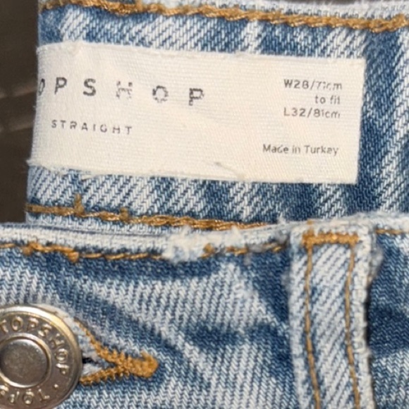 Top Shop Blue High-Waisted Straight Leg Jeans - Picture 7 of 7